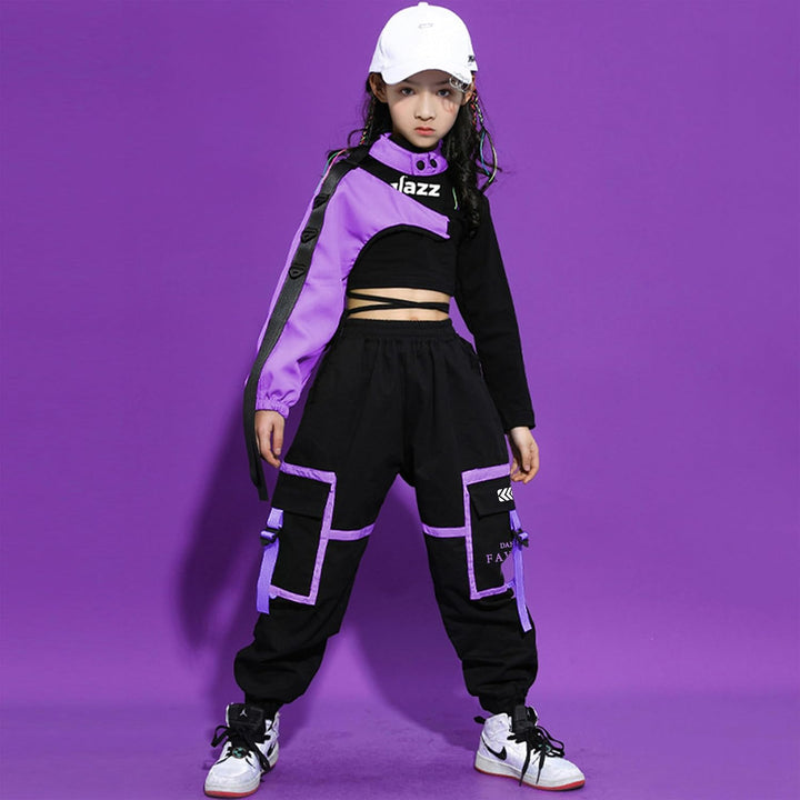 LOLANTA Hip Hop Kleidung Mädchen, Teenager Jazz Tanz Outfit,Bauchfreies Oberteil Cargohose Kleidungs