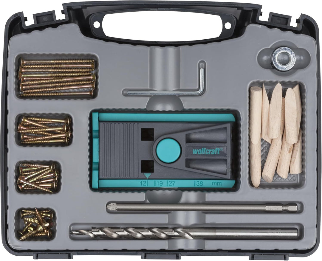 wolfcraft Undercover Jig-Set 4642000 | Zuverlässige Bohrhilfe mit Schrauben für Holzverbindungen und
