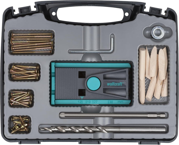 wolfcraft Undercover Jig-Set 4642000 | Zuverlässige Bohrhilfe mit Schrauben für Holzverbindungen und
