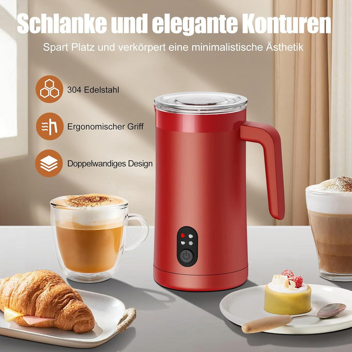 Milchaufschäumer, 400 ml Milchaufschäumer Elektrischer 4-in-1 für Heissen und Kalten Milchschaum, Au