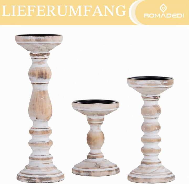 Romadedi Kerzenhalter Stumpenkerzen Holz Kerzenständer : 3er Set Kerzen Ständer Landhausstil Shabby
