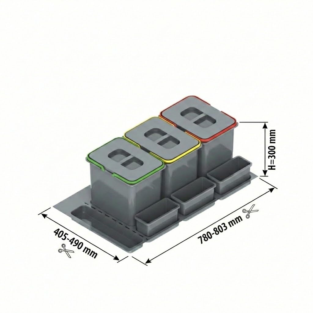 REJS Mülltrennsystem Küche für 90 cm Schrank 3-fach 3 x 15L mit Deckel & Griff Einbau Abfallsammler