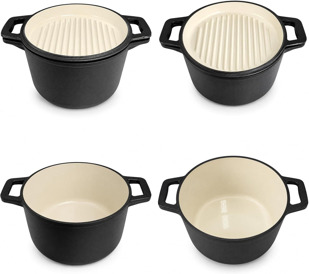 HAGE Emailierter Gusseisen Kessel 8L mit Grillpfanne Dutch Oven Feuertopf Gulaschkessel für Lagerfeu