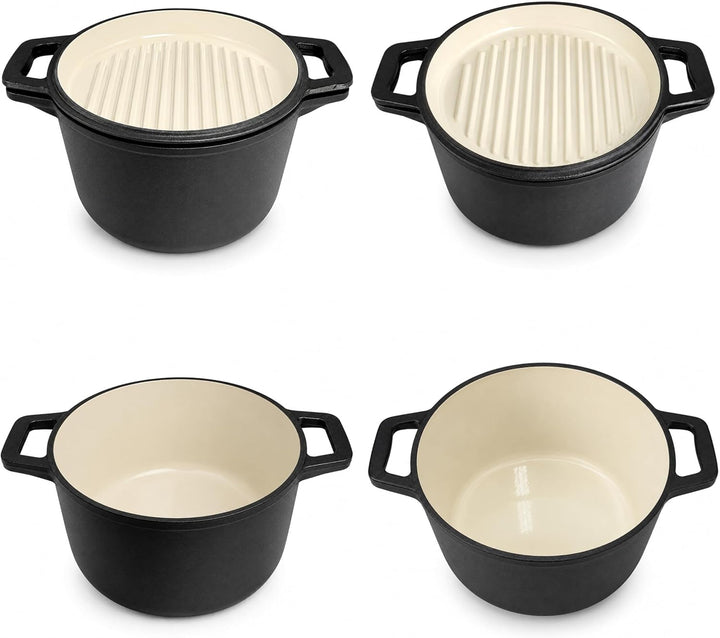 HAGE Emailierter Gusseisen Kessel 8L mit Grillpfanne Dutch Oven Feuertopf Gulaschkessel für Lagerfeu