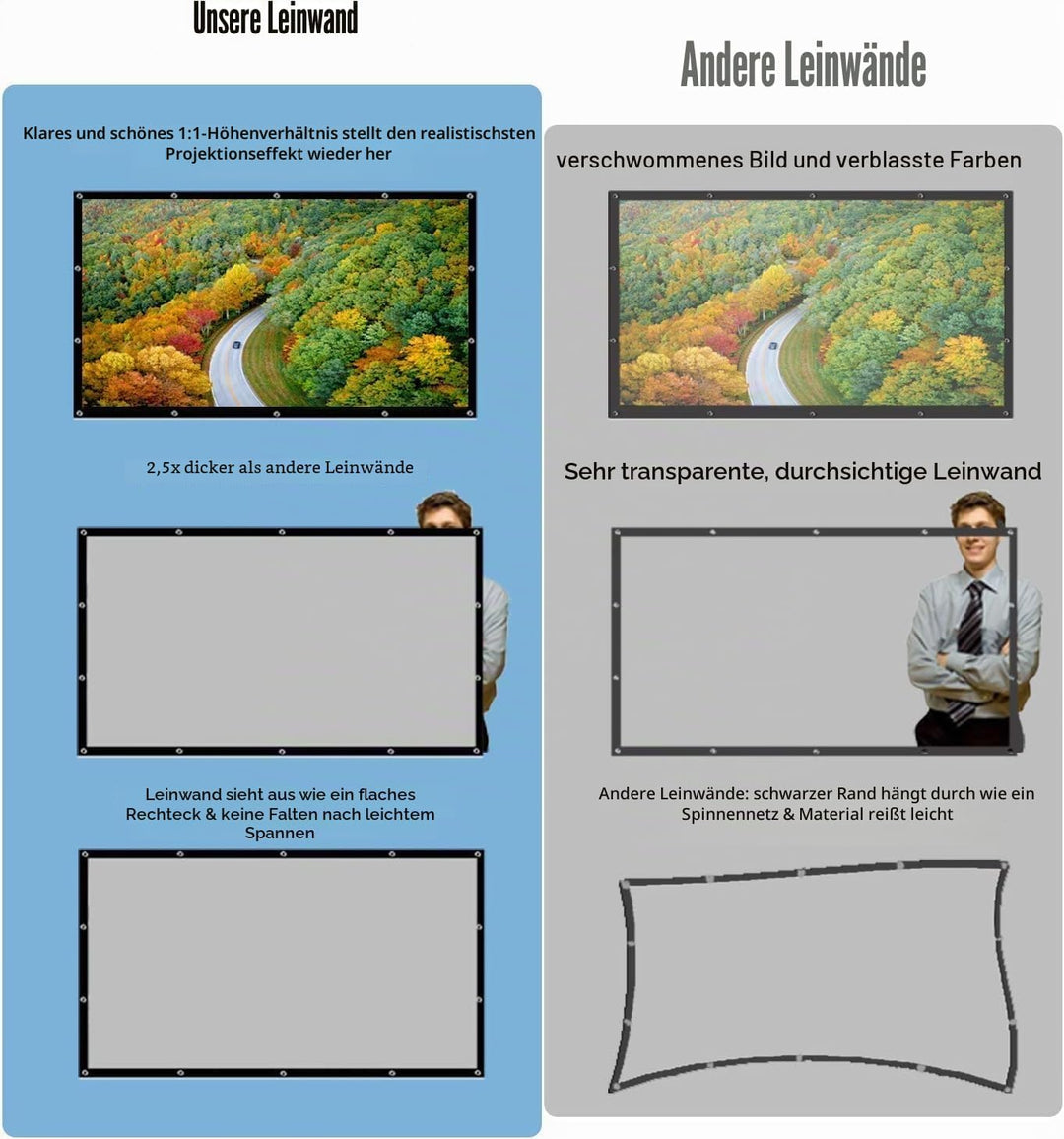 OWill Beamerleinwand 16:9 HD faltbar für Heimkino Indoor Outdoor (100 Zoll) 100 inch, 100 inch