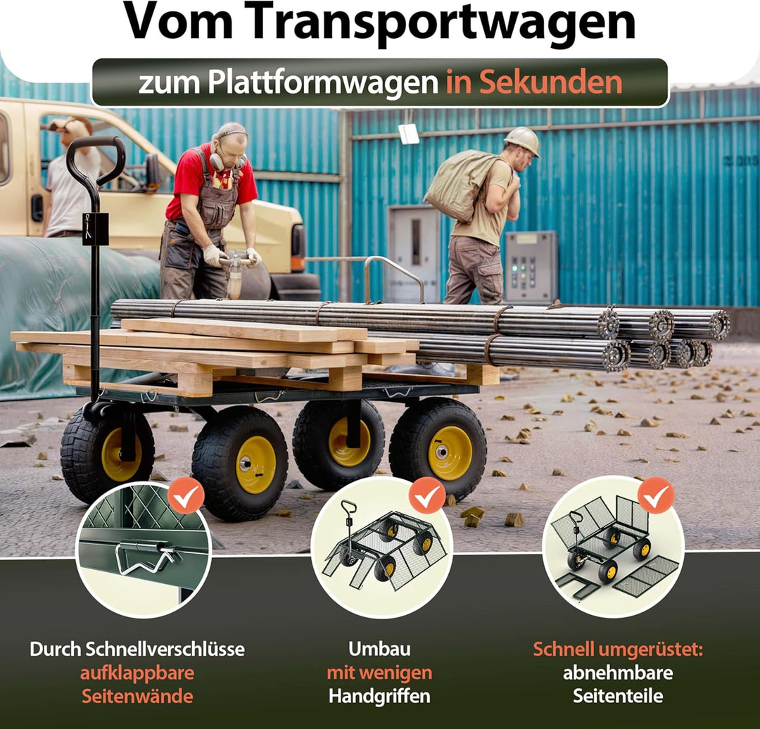 GARDEBRUK® Bollerwagen 550kg Belastbar Klappbar Stabil Herausnehmbare Plane Gerätewagen Handwagen Ga
