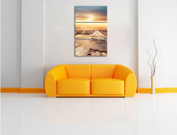 Pixxprint Maya Tempelanlage Teotihuacan in Mexico 3-Teiler Leinwandbild 120x80 Bild auf Leinwand