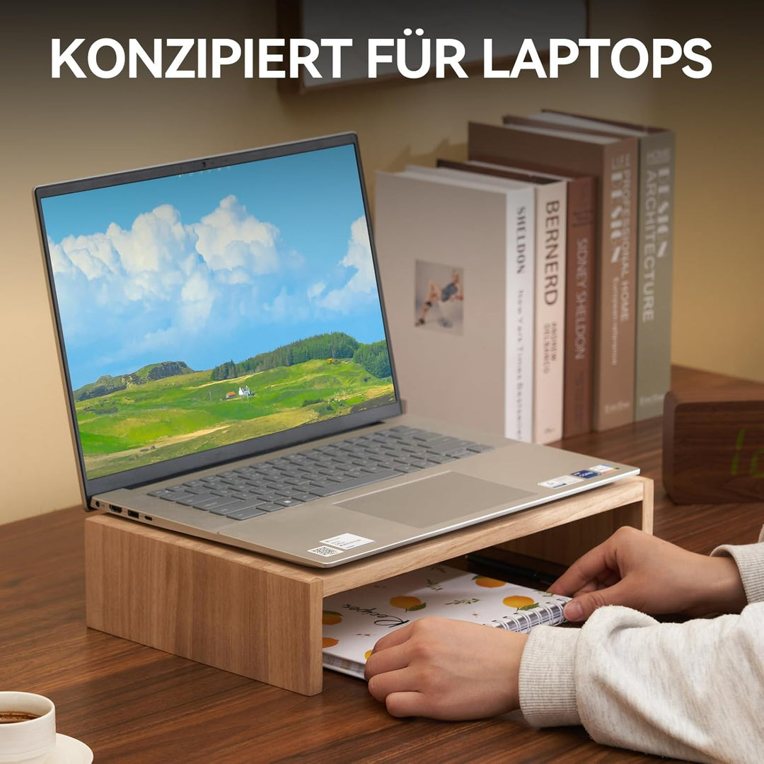 KIRIGEN Holz Monitorständer – Desktop Organizer für PC/Laptop/TV/Drucker | Büro-Aufsatz mit Stauraum