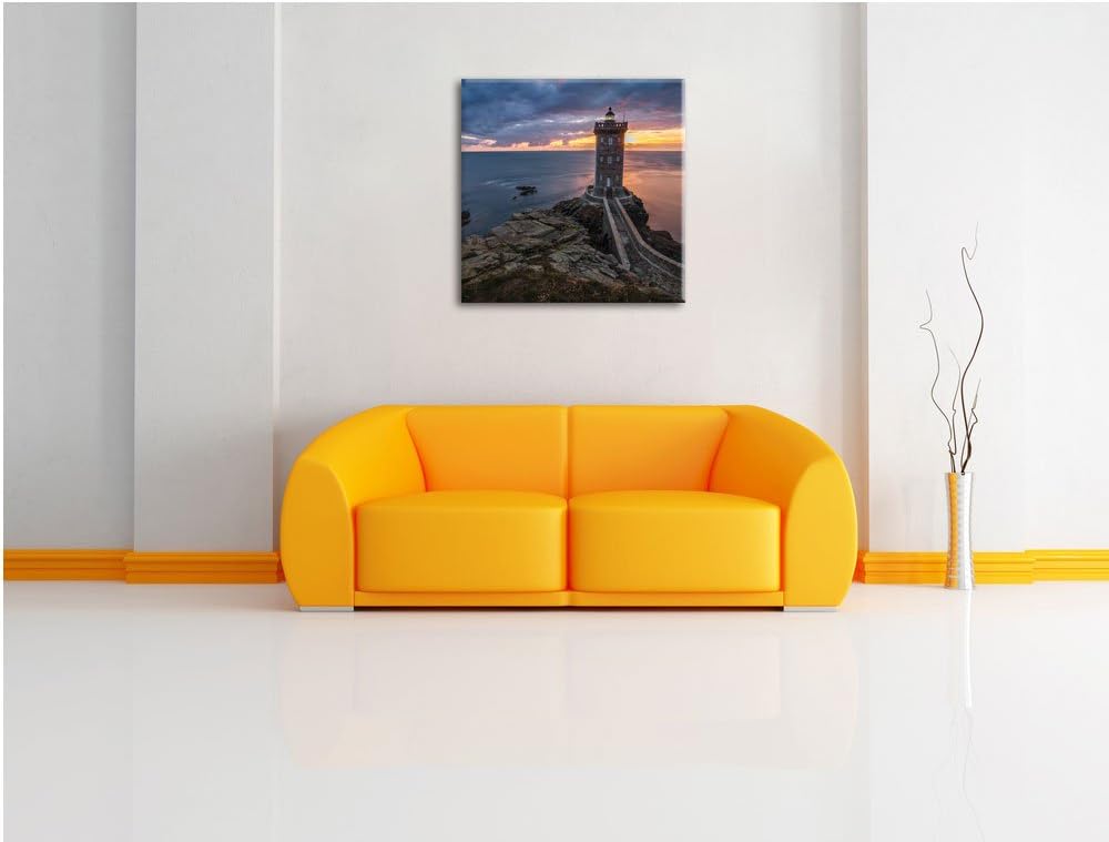 Pixxprint Leuchtturm im Sonnenuntergang als Leinwandbild/Grösse: 70x70 cm/Wandbild/Kunstdruck/fertig