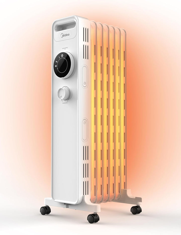 Midea NY1507-22M Ölradiator 1500W Energiesparend Leise, Elektroheizung mit 7 Rippen, Thermostat,3 He