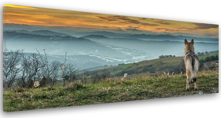 Feeby Bilder Wolf Tier Berge Nebel 100x40 cm Wohnzimmer Schlafzimmer Büro Flur Küche Wandbilder Mode