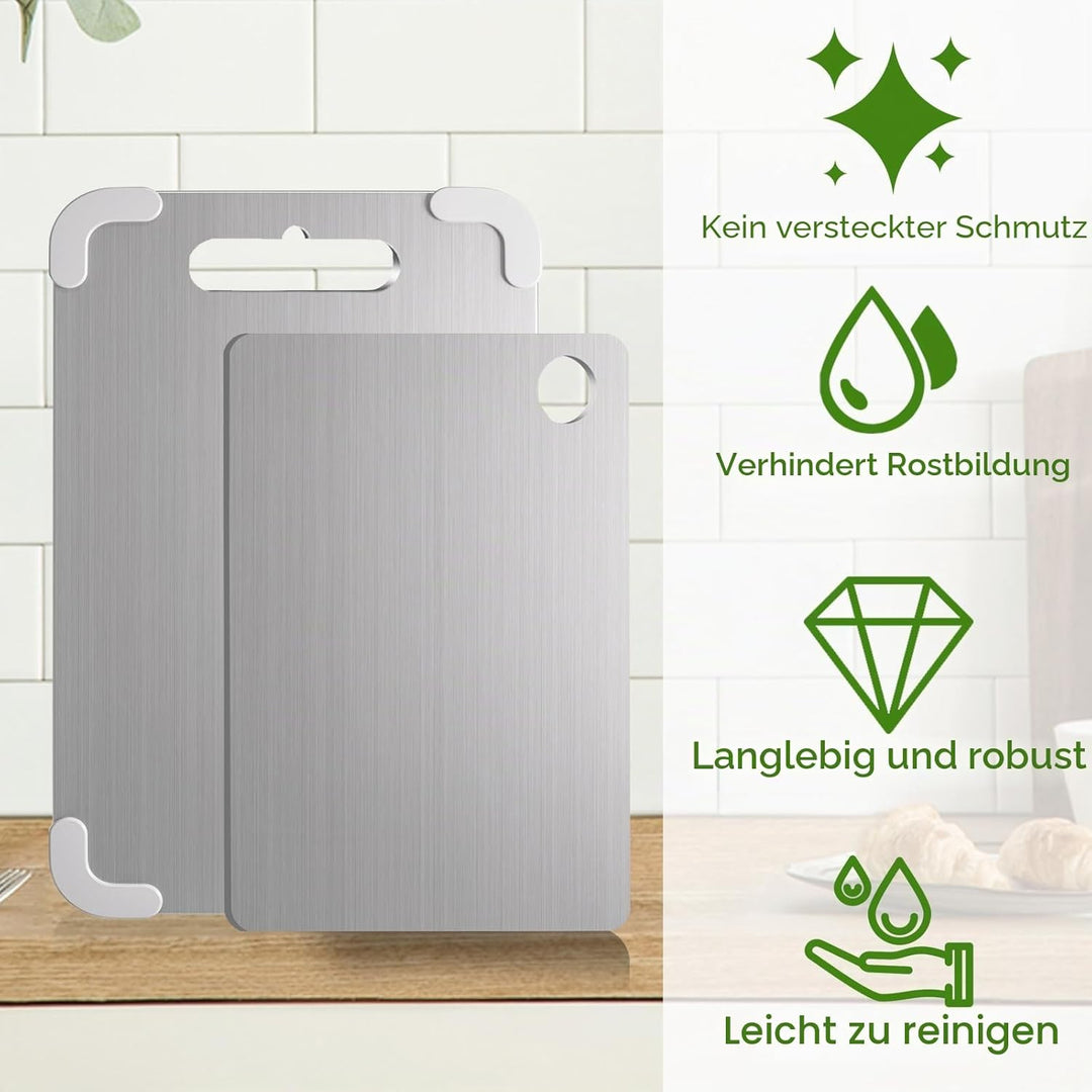 2 Pcs Titan Schneidebrett, SUS316 Schneidebrett Edelstahl Mit Anti-Rutsch-Pad, BPA-frei Doppelseitig