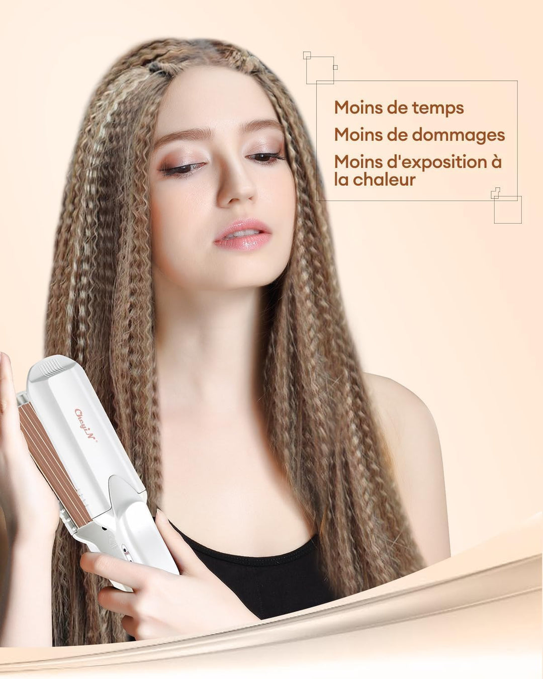 CkeyiN Kreppeisen für Haare,3 in 1 Haarglätter Glätteisen Keramik,Multistyler Glätteisen Set Wellene