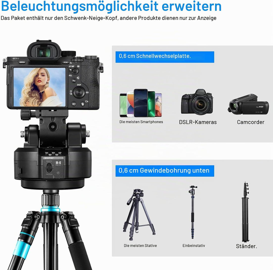 Soonpho M6 Auto Face Tracking Motorized Rotating Panoramic Tripod Head, AI Smart Face Body Tracking
