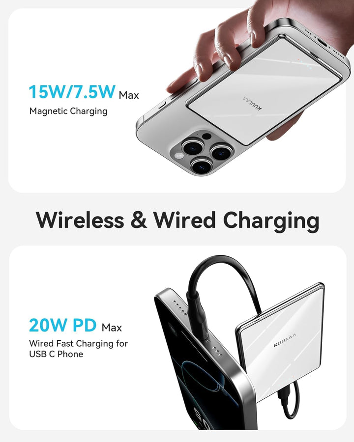 Power Bank Ultra Slim,MagSafe PowerBank 5000mAh 6.9mm,PD20W Kleine Powerbank Magnetische Wireless Ex