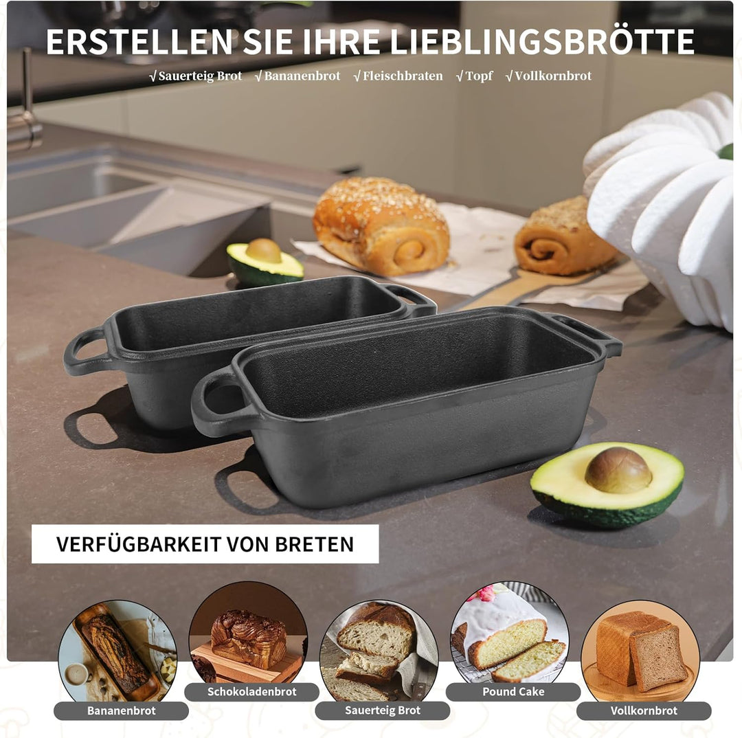 Gusseisen Brotbackform mit Deckel 22,96 cm × 12,78 cm, Bread Pans for Homemade Bread, Heavy Duty Loa