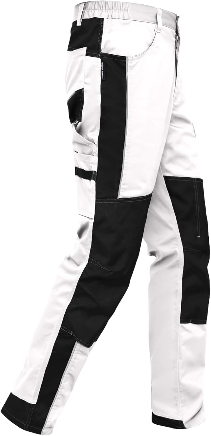 WORK IDEA Herren Stretch-Arbeitshose mit zahlreichen Taschen und Werkzeugtaschen Weiss 42, Weiss 42
