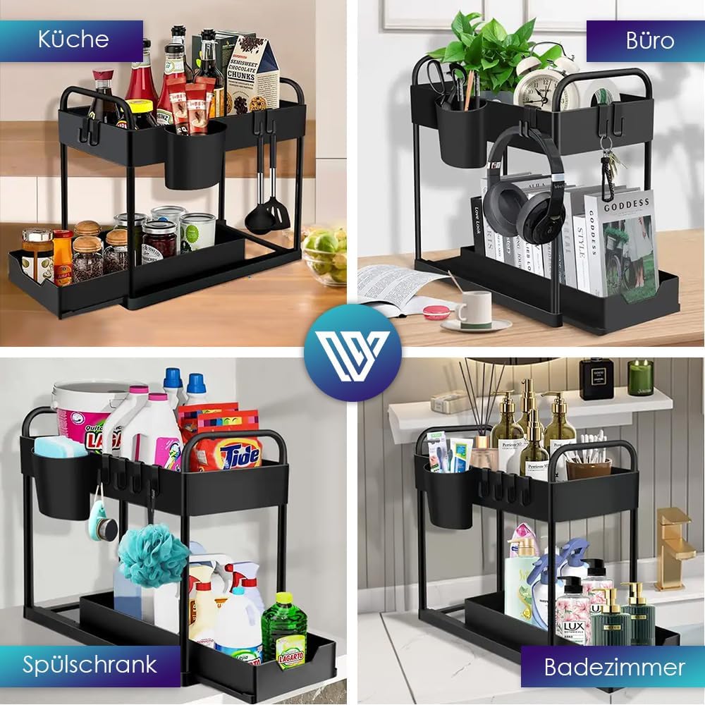 Unter-Spüle Organizer – Küchen Organizer für Spülenschrank & Bad – 2 Etagen Regal platzsparend mit 4