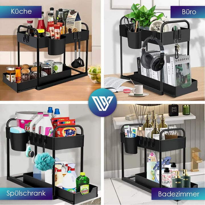 Unter-Spüle Organizer – Küchen Organizer für Spülenschrank & Bad – 2 Etagen Regal platzsparend mit 4