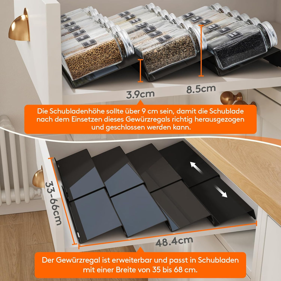 Lifewit Gewürzregal für Schubladen Gewürz Schubladeneinsatz, Schubladen Ordnungssystem von 33cm bis