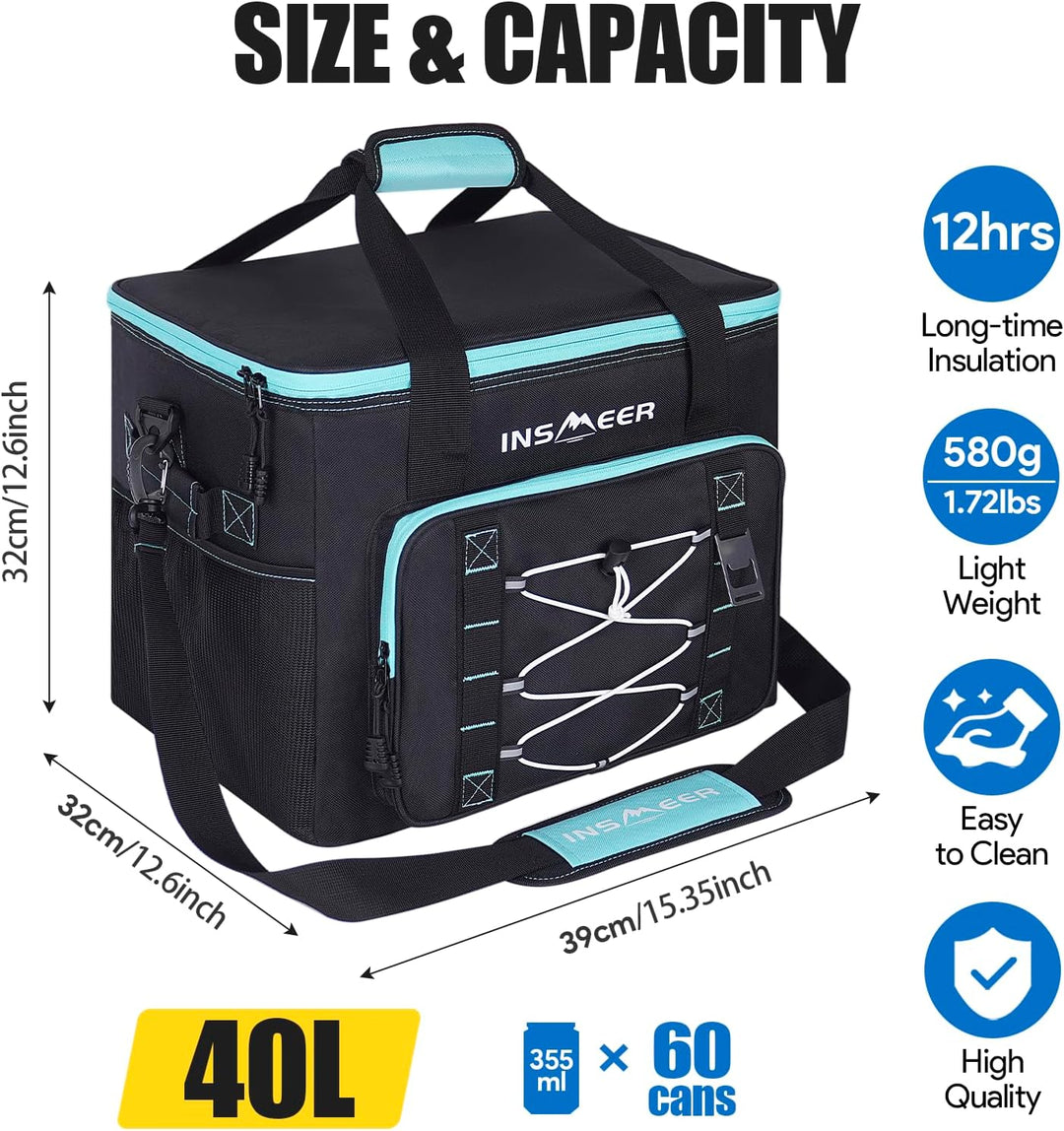 INSMEER Kühltasche 40L/60 Dosen Kühltaschen Grosse, Weiche Kühltasche Faltbar/Auslaufsicher, mit Fla