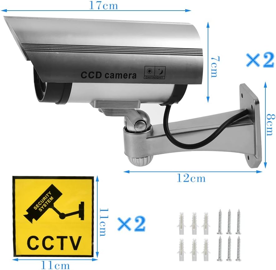 2 Stück Kamera Atrappe Aussen mit LED-Licht, Fake Kamera Überwachungskamera Attrappe, Dummy Kamera K