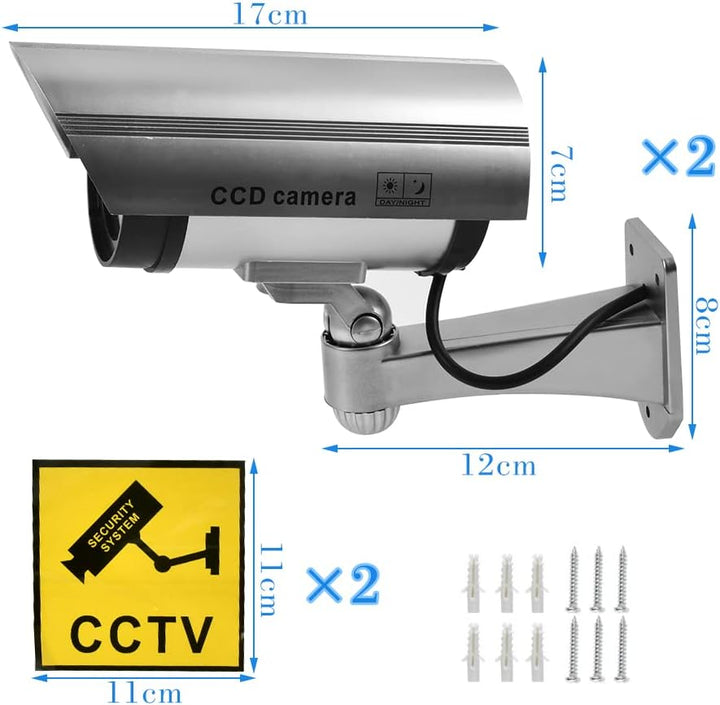 2 Stück Kamera Atrappe Aussen mit LED-Licht, Fake Kamera Überwachungskamera Attrappe, Dummy Kamera K