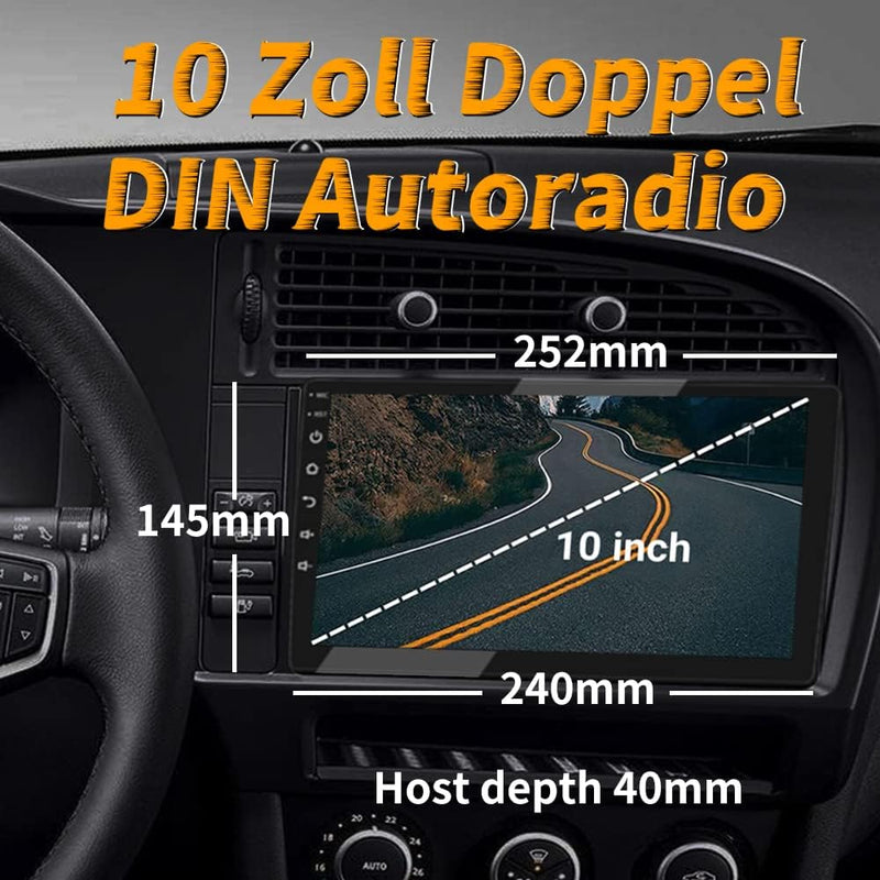 2 DIN Autoradio, 10 Zoll 1080P HD Touchscreen Car Radio mit Bluetooth, Android Autoradio mit Navi, W