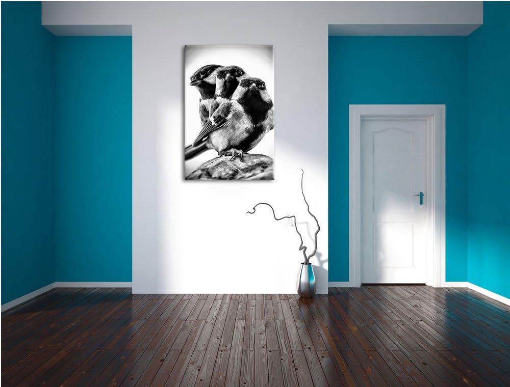 Pixxprint schöne Blaumeisen / 100x70cm Leinwandbild bespannt auf Holzrahmen/Wandbild Kunstdruck Deko