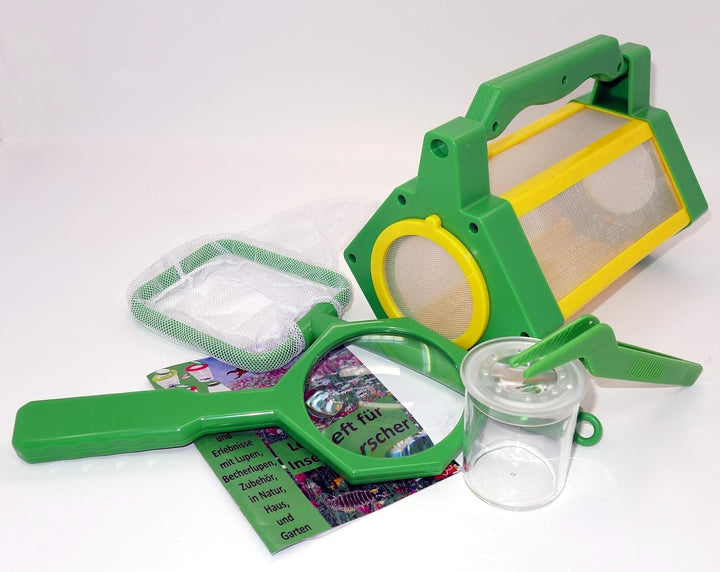MEDUP BL033+Heft Insektenfang Set 5teilig Aufbewahrungsbox, Kescher, Lupe und Becherlupe mit extra L