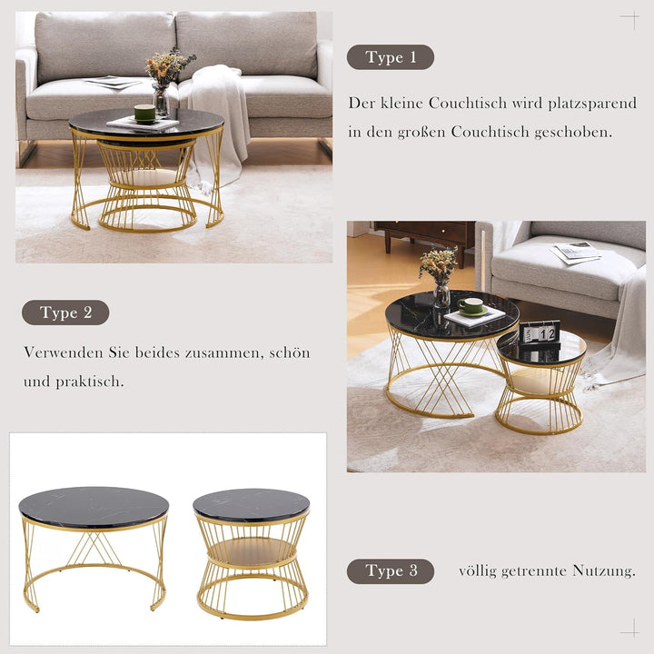 Merax Couchtisch 2er Set, Hochglanz Wohnzimmertisch, Coffee Table mit Stauraum, für Wohnzimmer, Balk