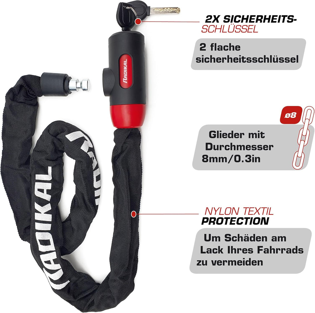 RADIKAL RKX120 Diebstahlsicheres Kettenschloss Motorrad, Roller, Fahrrad, Sicherheit 8mm verstärkter