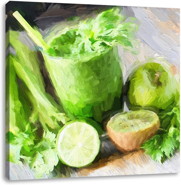 Pixxprint Apfel Limette Kiwi Smoothie als Leinwandbild/Grösse: 70x70 cm/Wandbild/Kunstdruck/fertig b