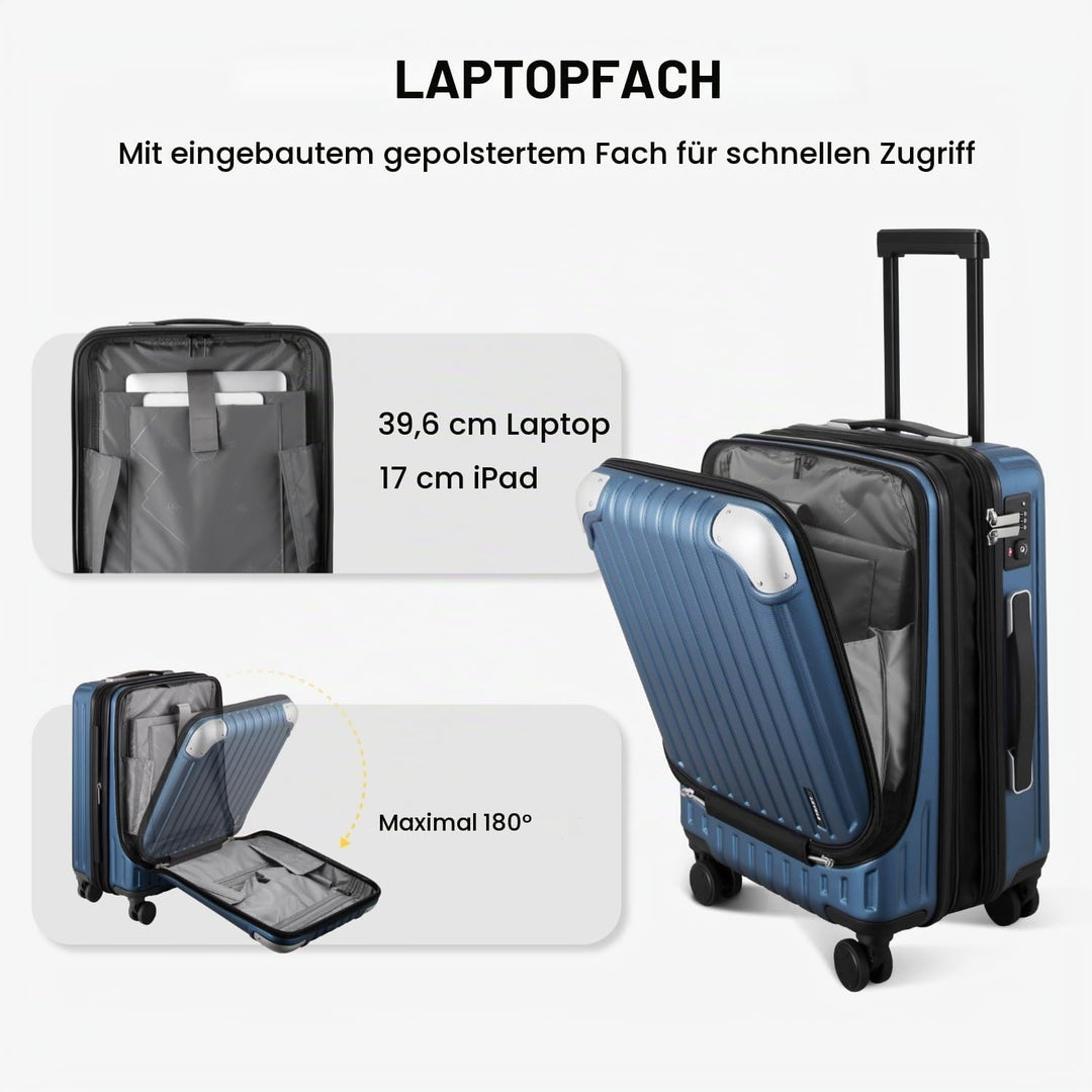 LEVEL8 Koffer Trolleys Handgepäck Hartschalenkoffer Rollkoffer Reisekoffer, TSA Blau mit Organizer-s