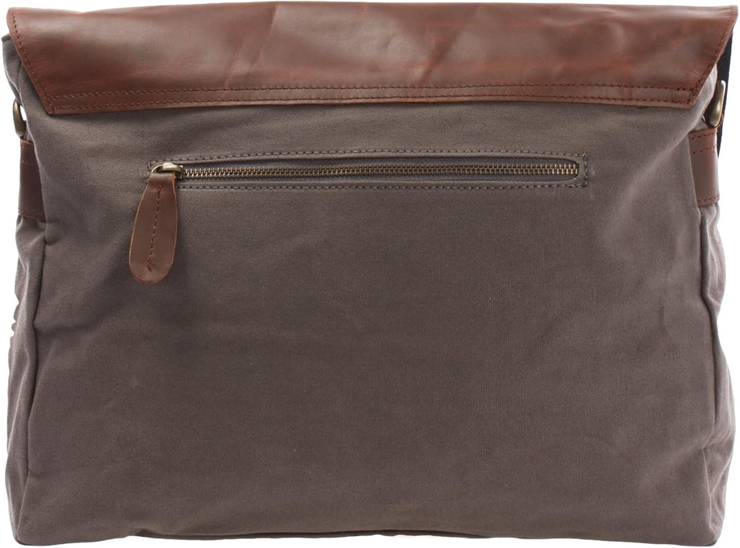 LECONI Messenger Bag DIN A4 Leder Canvas Damen & Herren Schultasche Retro look Collegetasche Umhänge