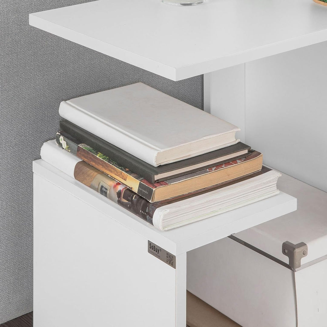 SoBuy FBT69-W Beistelltisch mit 3 Ablagen Couchtisch Kaffeetisch Sofatisch weiss BHT