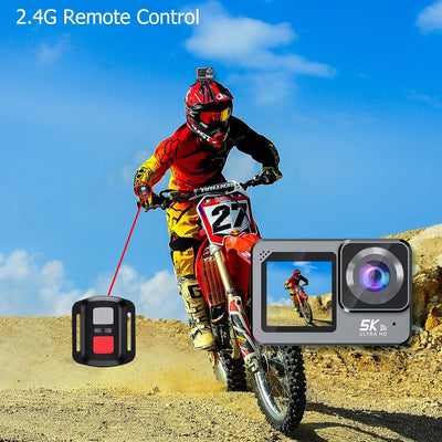 Xilecam Dual Screen Action Cam 5K 2,2Zoll Hoher Definition Touchscreen Unterwasserkamera WiFi /2.4G