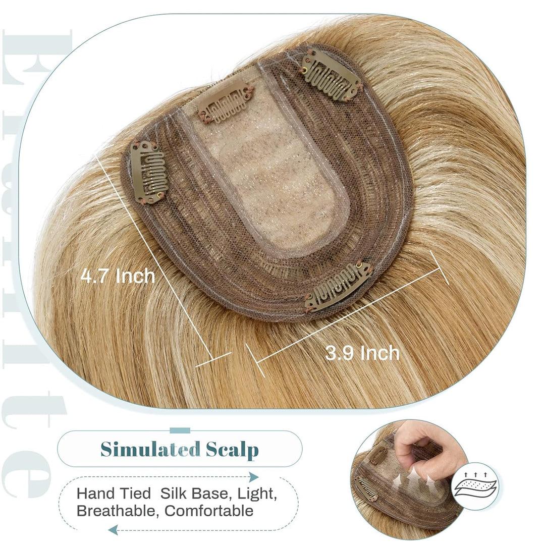 Elailite Clip in Toupet Frauen, Echthaar Topper, Seide Basis Clip in Extensions Haarteil 130% Dichte