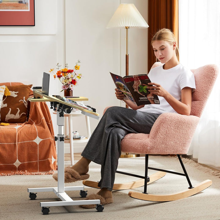 Laptoptisch höhenverstellbar, Mobiler Beistelltisch mit Schubladen, Mobiler Stehpult mit rollbar, Be