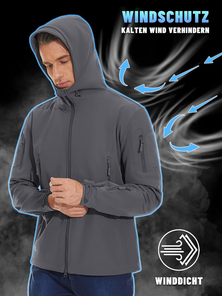 KEFITEVD Tactical Softshell Jacke Herren Fleece Gefüttert Wasserabweisend Atmungsaktiv Outdoorjacke