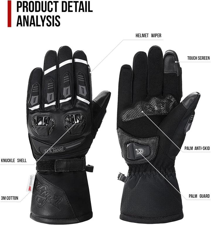 Grapelet Motorradhandschuhe Winter,Winddichte wasserdichte Motorrad Handschuhe für Herren,Touchscree