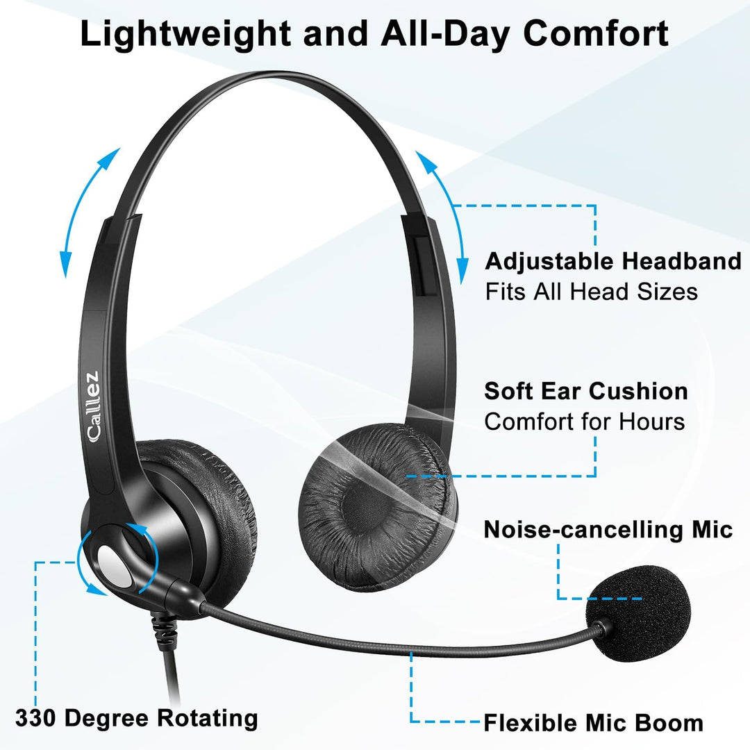 Callez Headset Handy Binaural mit Noise Cancelling Mikrofon, Smartphone Kopfhörer 3,5mm Klinke Für i
