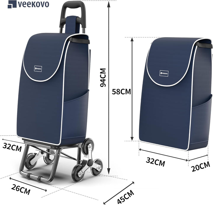 Einkaufswagen Klappbar 56L, Einkaufstrolley Treppensteiger, Trolly Einkaufswagen Klappbar, Hackenpor