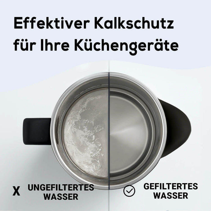 GLAS-Wasserfilter PearlCo (rot) mit 3 Protect+ classic Filterkartuschen (f. hartes Wasser) - Made in