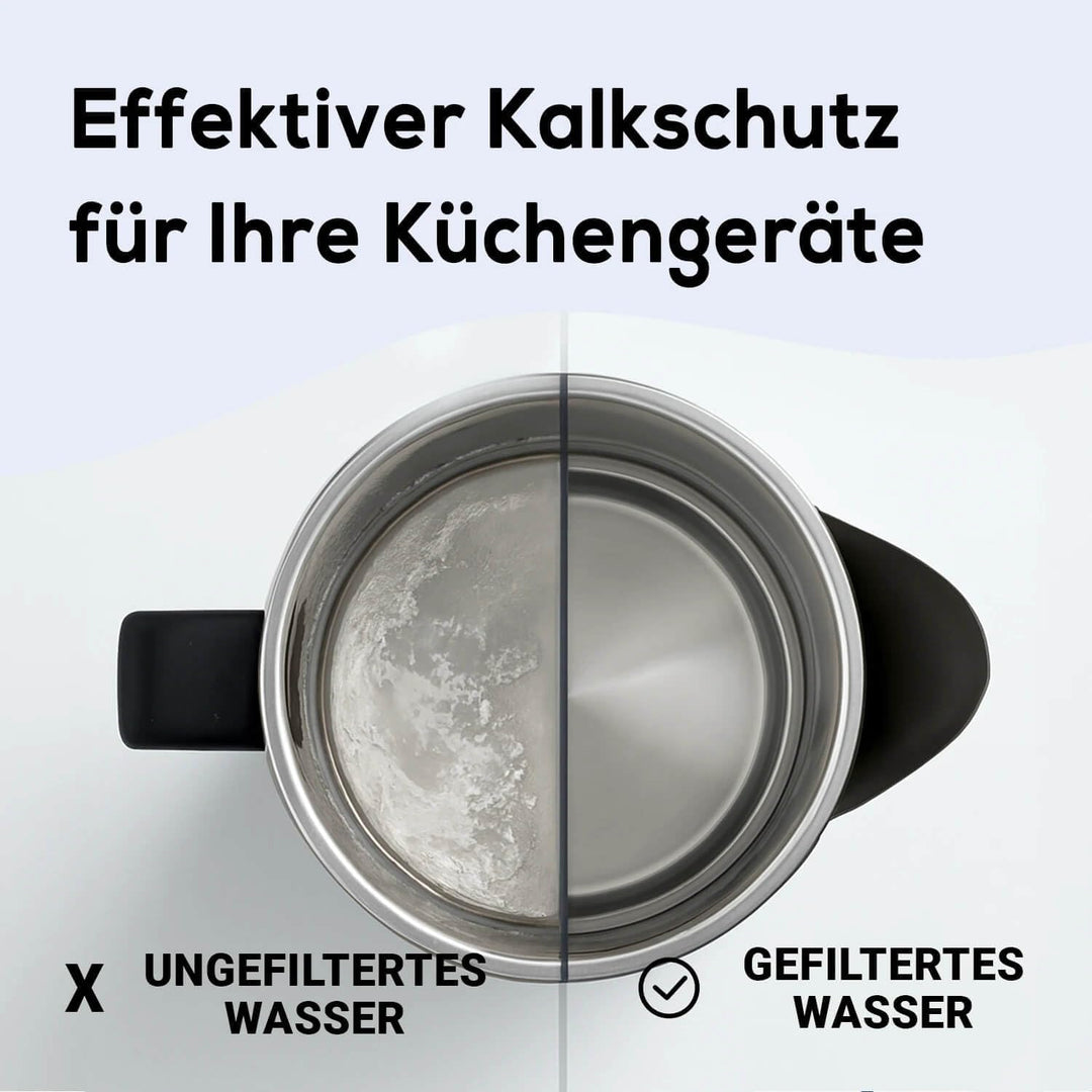 GLAS-Wasserfilter PearlCo (schwarz) mit 3 Protect+ classic Filterkartuschen (f. hartes Wasser) - Mad