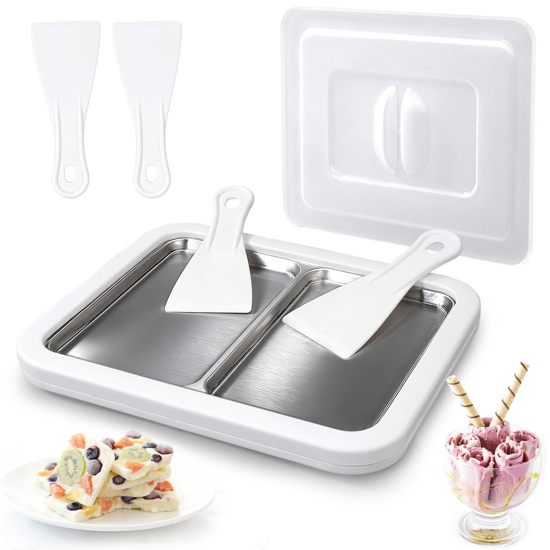Doppelplatte mit 4 Spateln, Eis Roll Platte Eisplatte, Ice Cream Rolls Maker für Kinder Familie Gela