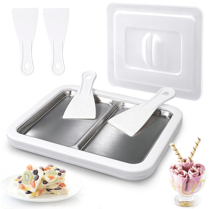 Doppelplatte mit 4 Spateln, Eis Roll Platte Eisplatte, Ice Cream Rolls Maker für Kinder Familie Gela