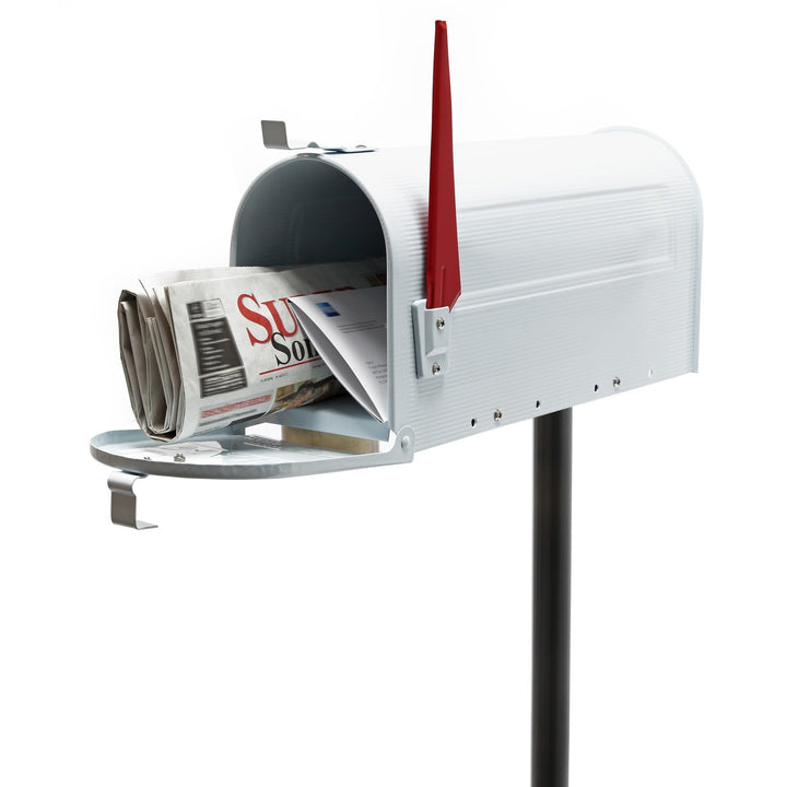 Wiltec Set US Mailbox weiss 180 x 220 x 480 mm, amerikanischer Briefkasten mit Fahne, Standbriefkast