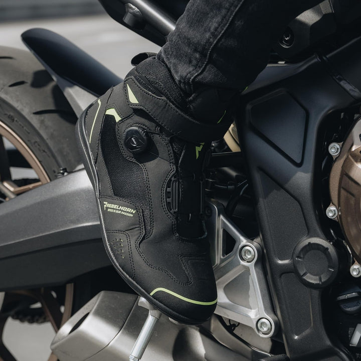 REBELHORN Spark II Motorradstiefel Damen und Herren | PU Leder | ATOP Schnell-Schnürsystem | Knöchel
