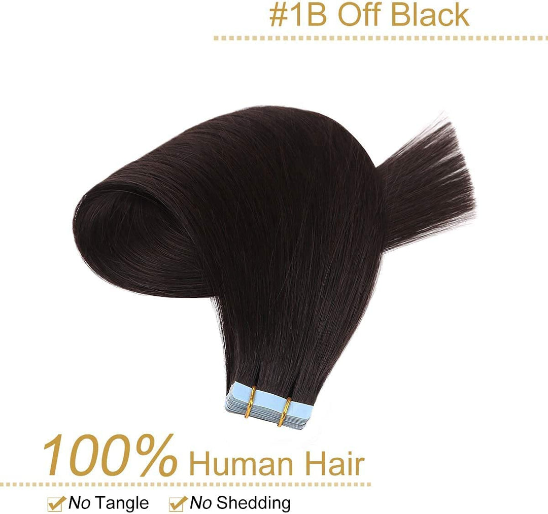 YILITE Tape Extensions Echthaar, Natürliches Schwarz 50cm 20 Stück 50g Tape in Extensions Echthaar I